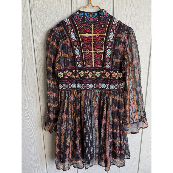 Anthropologie Akemi + Kin Sheria Metallic Embroidered Boho Dress 2P - Picture 7 of 9